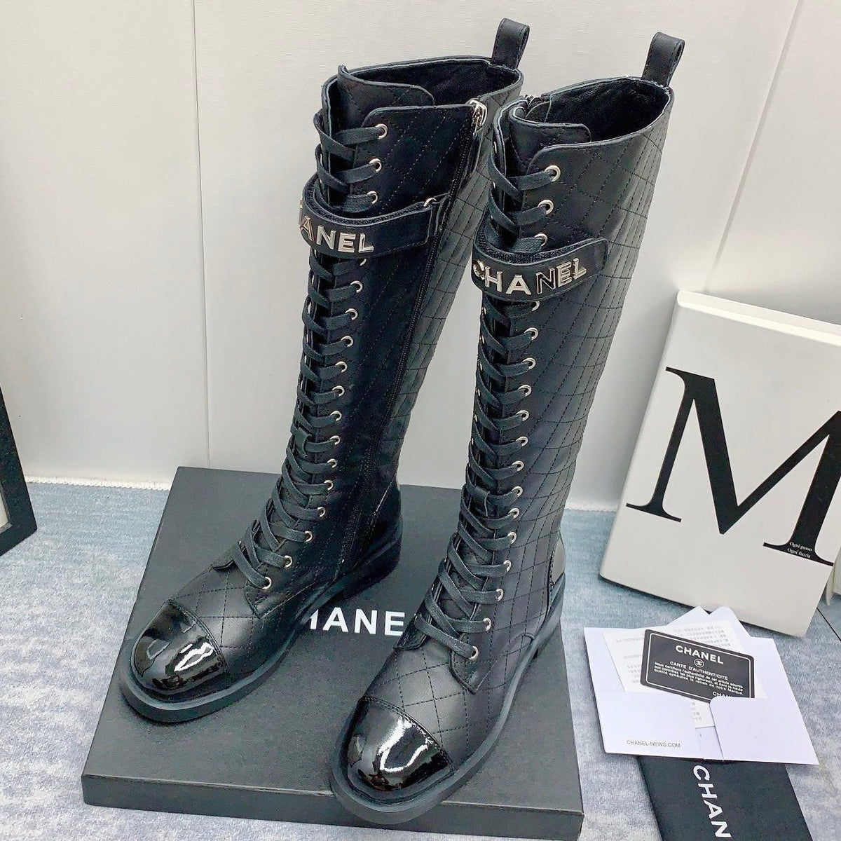 Chanel 2026 Quilted Lace-Up Combat Boots Calfskin 162266
