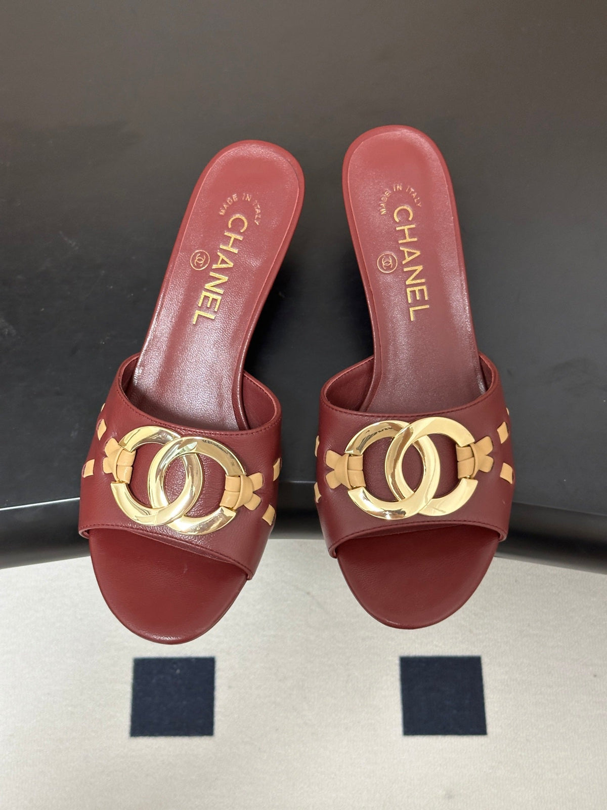 CC 26S High Heel Mule in Red Lambskin with Gold-Tone CC Logo