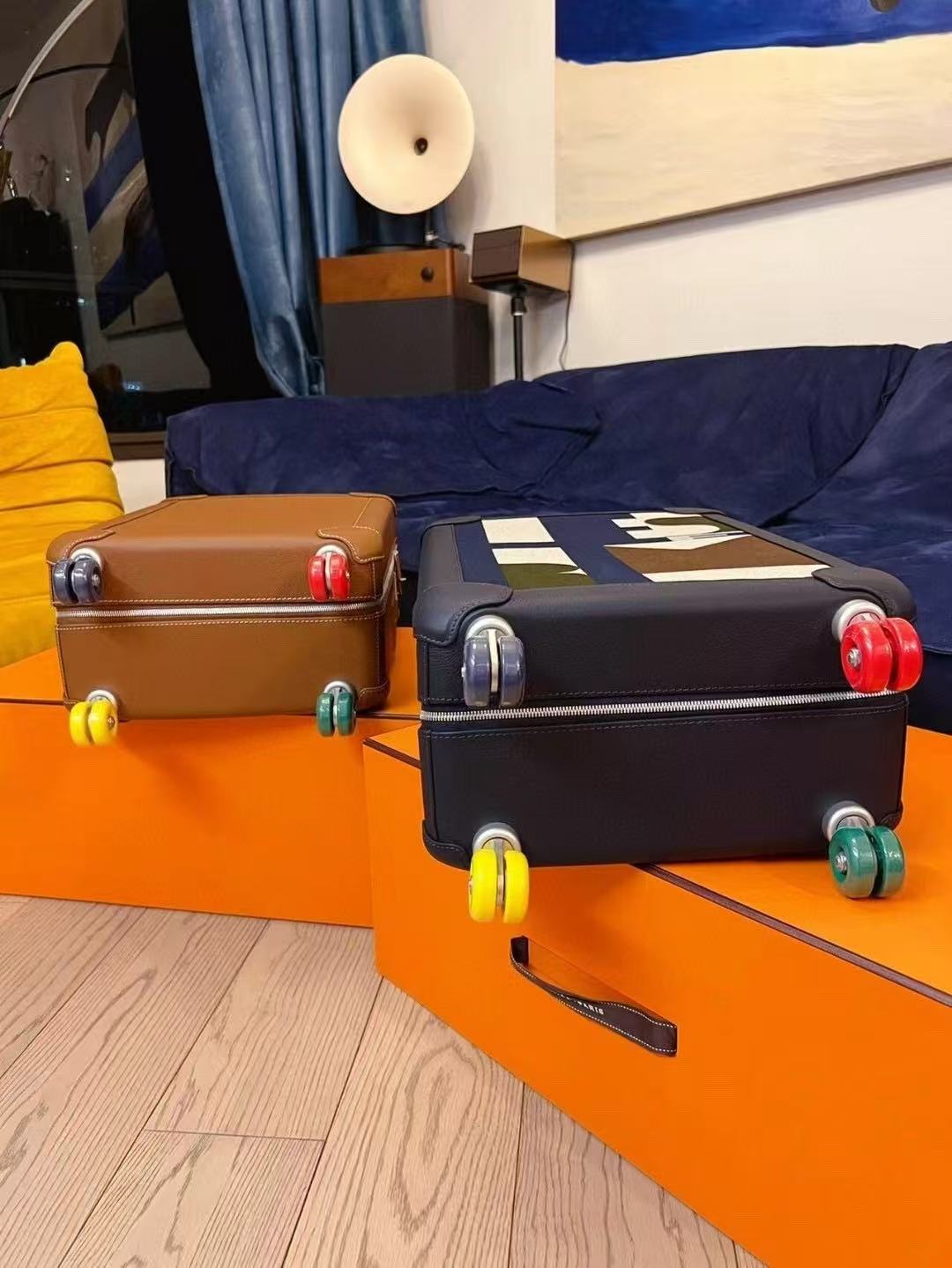 HM R.M.S Cabin Suitcase Printed H Plume Canvas & Taurillon Regate Leather