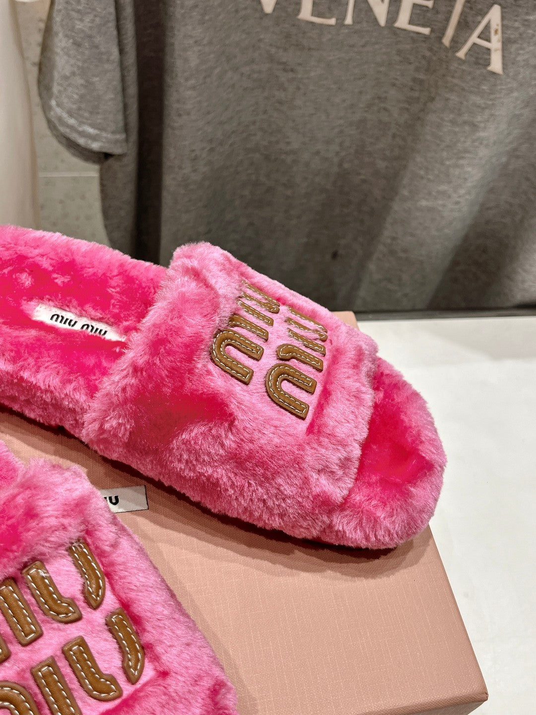 Miumiu 26s Flat Slides Pink Shearling