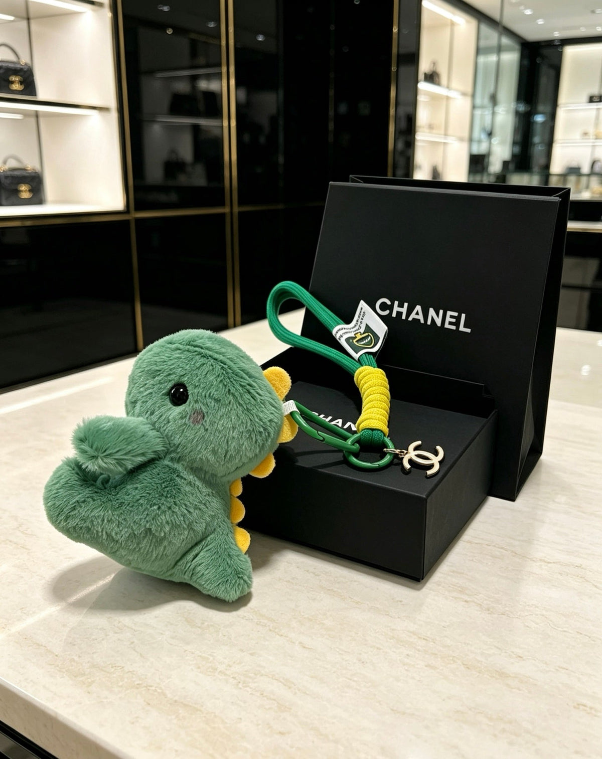 Chanel Cute Green Dinosaur Plush Toy Bag Charm