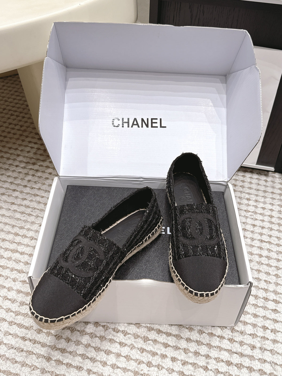CC 26S Slip-Ons in Black Tweed and Patent Calfskin