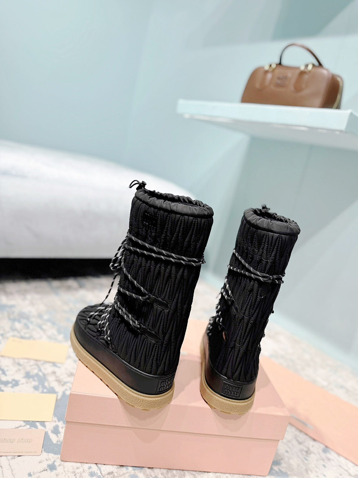 Miumiu 26s Ankle Snow Boots Black Fabric Style 16