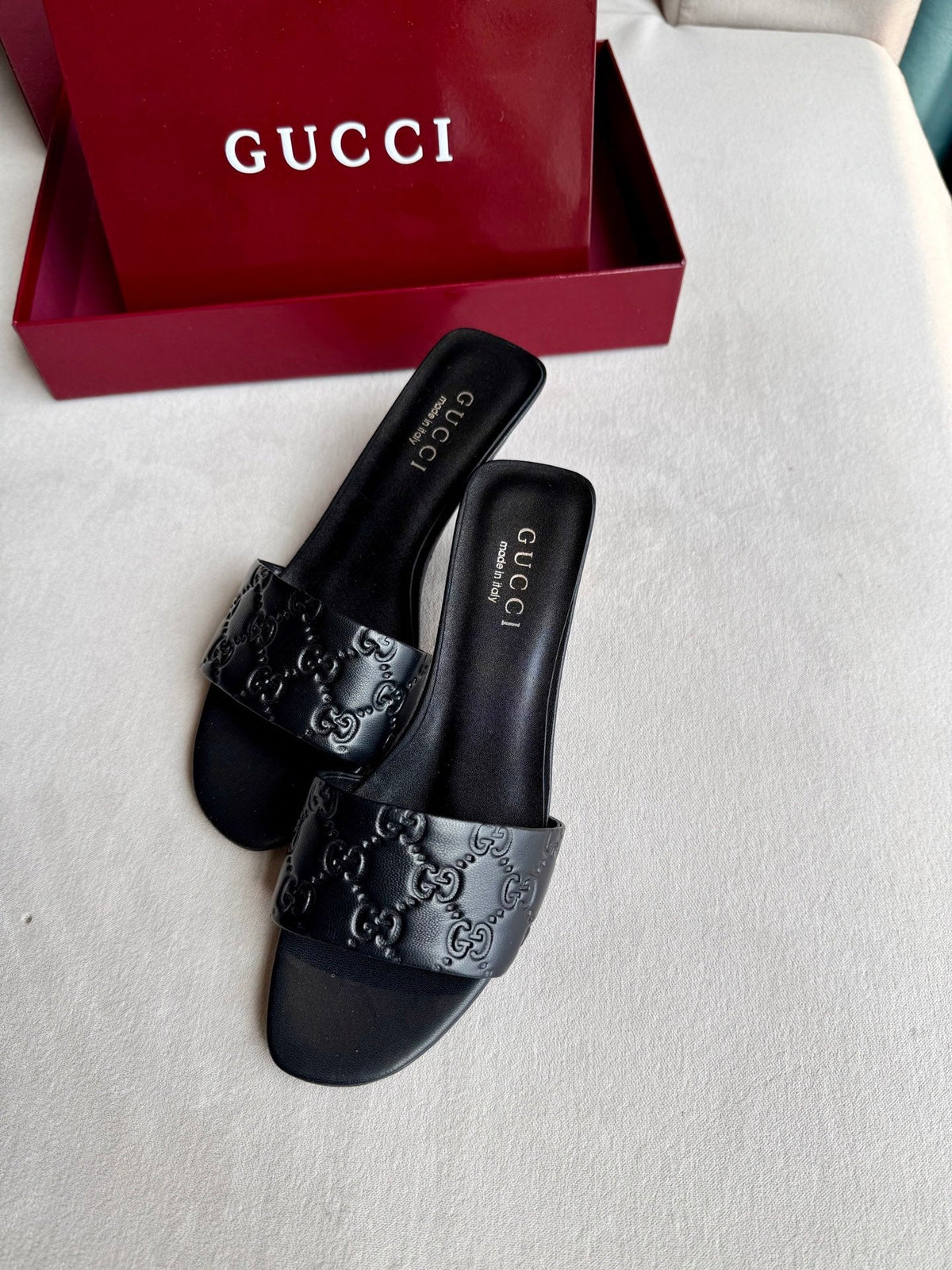 Gucci 26s Slide Sandals 5.5cm Black Calfskin