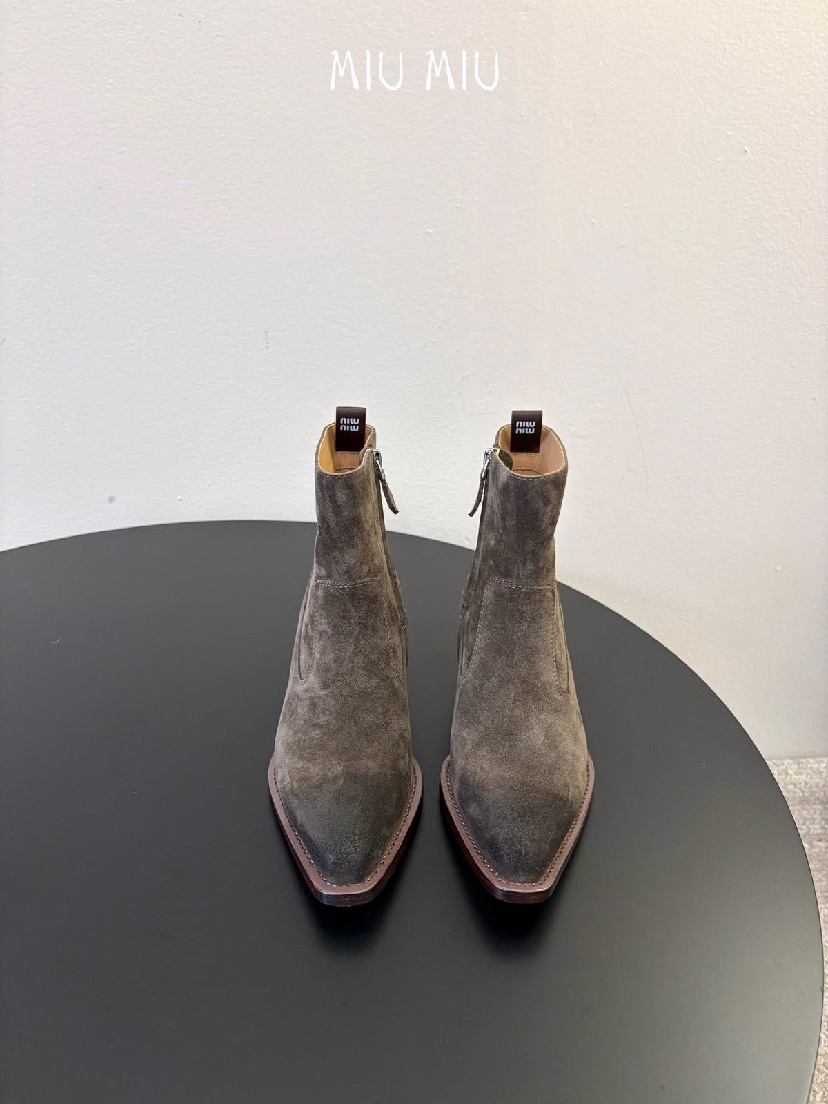 Miumiu 26s Western Ankle Boots Dark Grey Suede