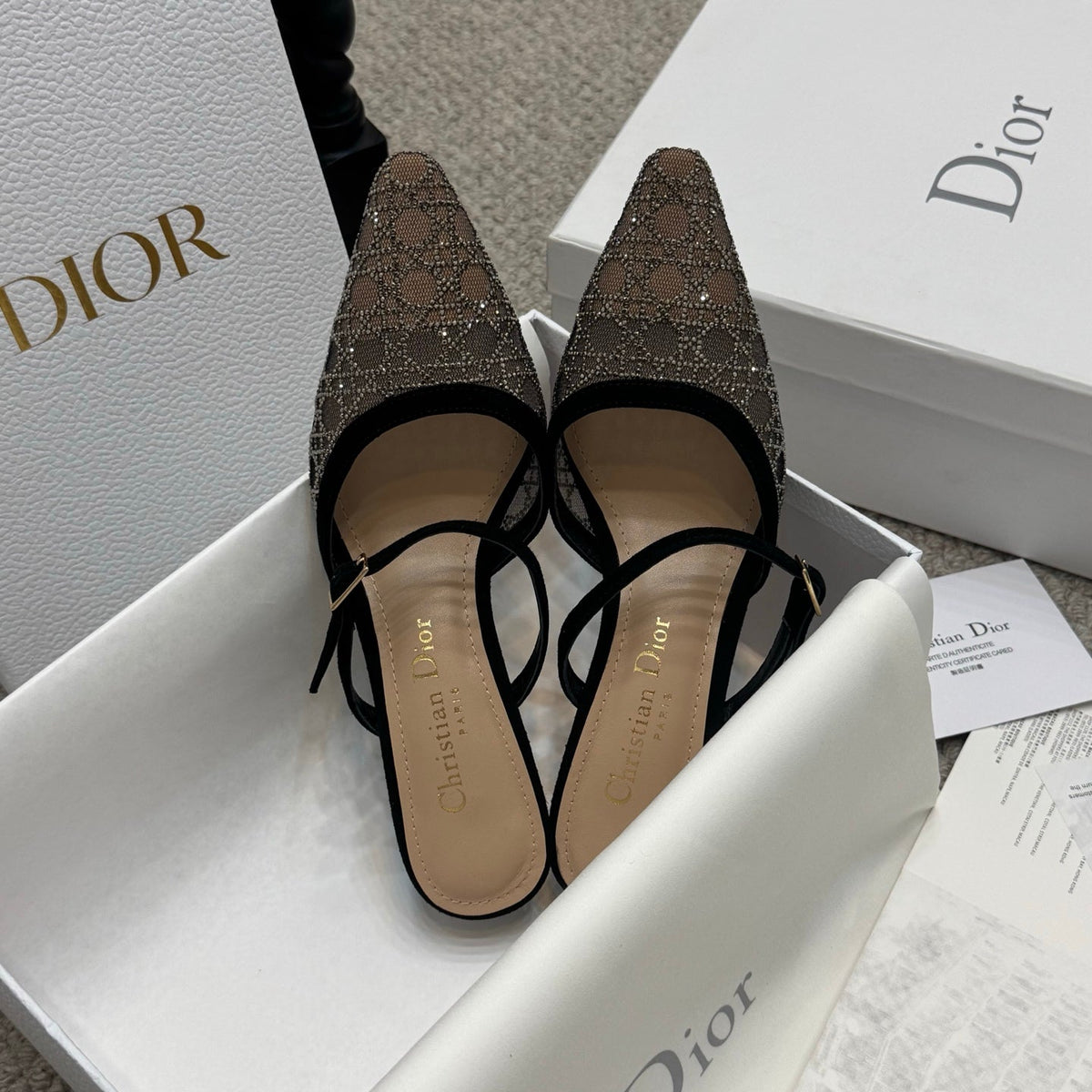 CD Rhinestone 6.5cm Slingback Sandals Imported Mesh 157553