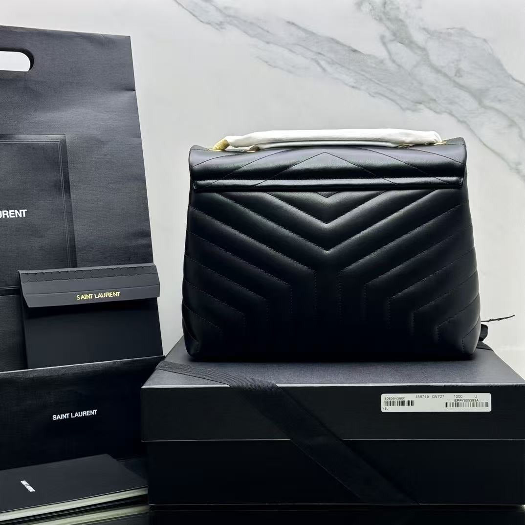 Saint Laurent 2026 Loulou Bag 31cm Black Gold Quilted Leather