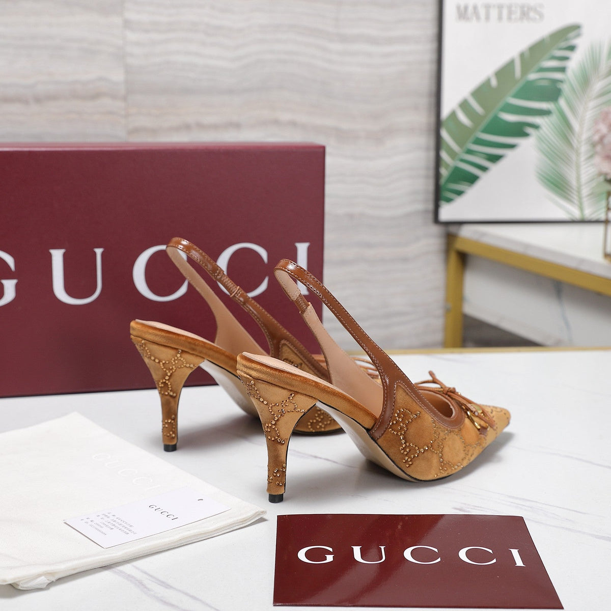 Gucci 26s Slingback Pumps 10cm Caramel Brown Velvet Gold Hardware With Bow
