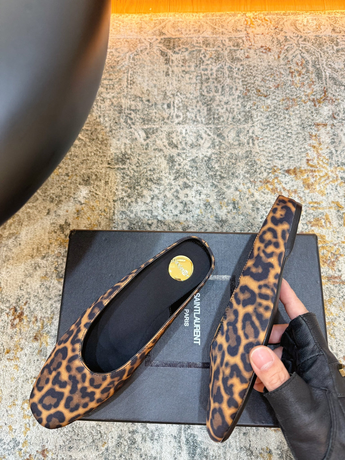 YSL 26s Flat Mules Leopard Print Canvas