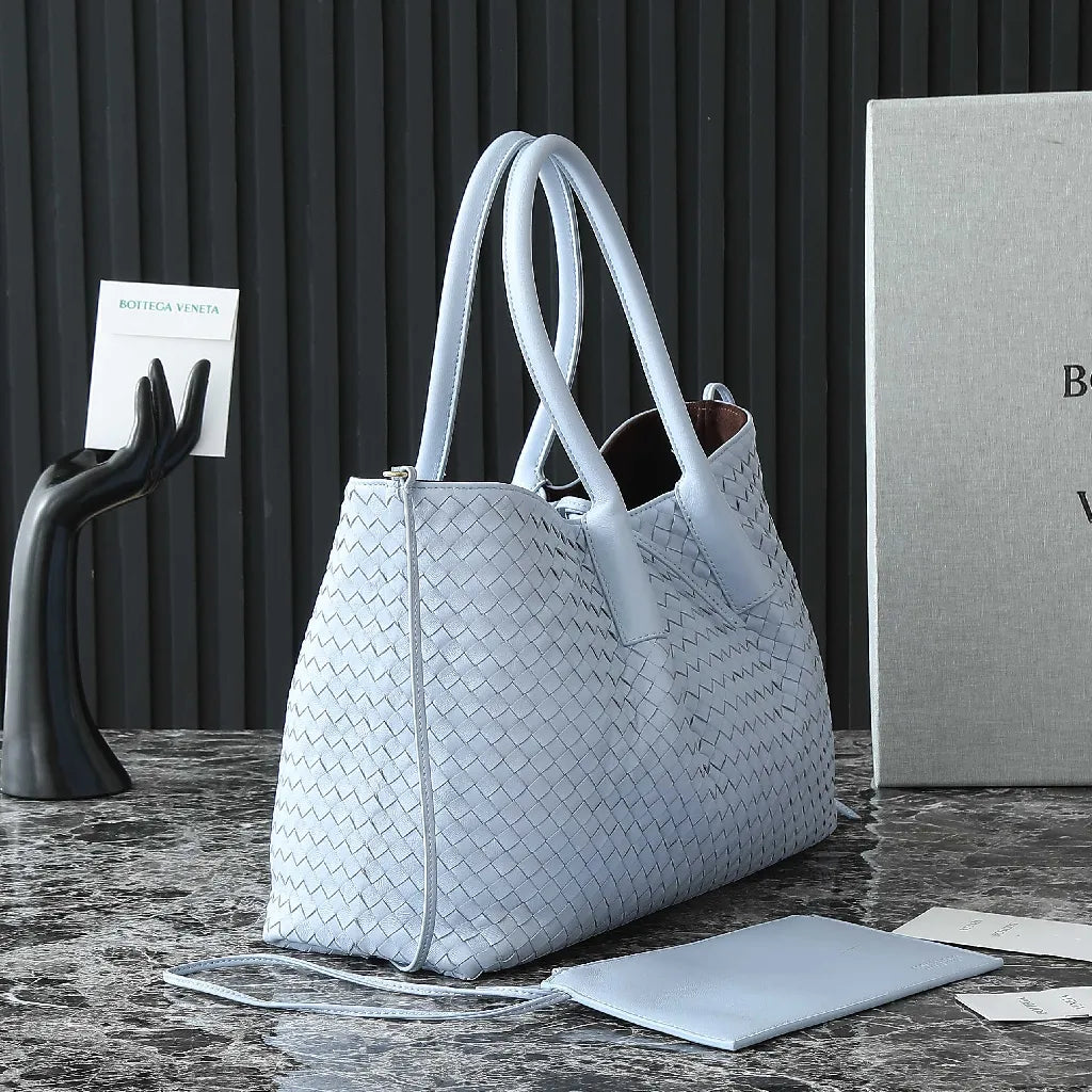 BV Pinacoteca Bag 43cm Sky blue Intrecciato Calfskin & Suede