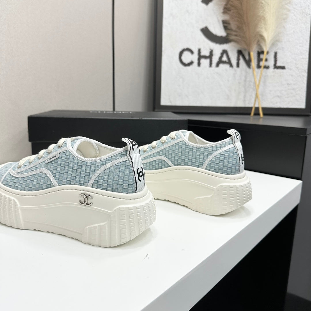 CC 26S Chunky Sneakers in Light Blue Checkered Woven Fabric
