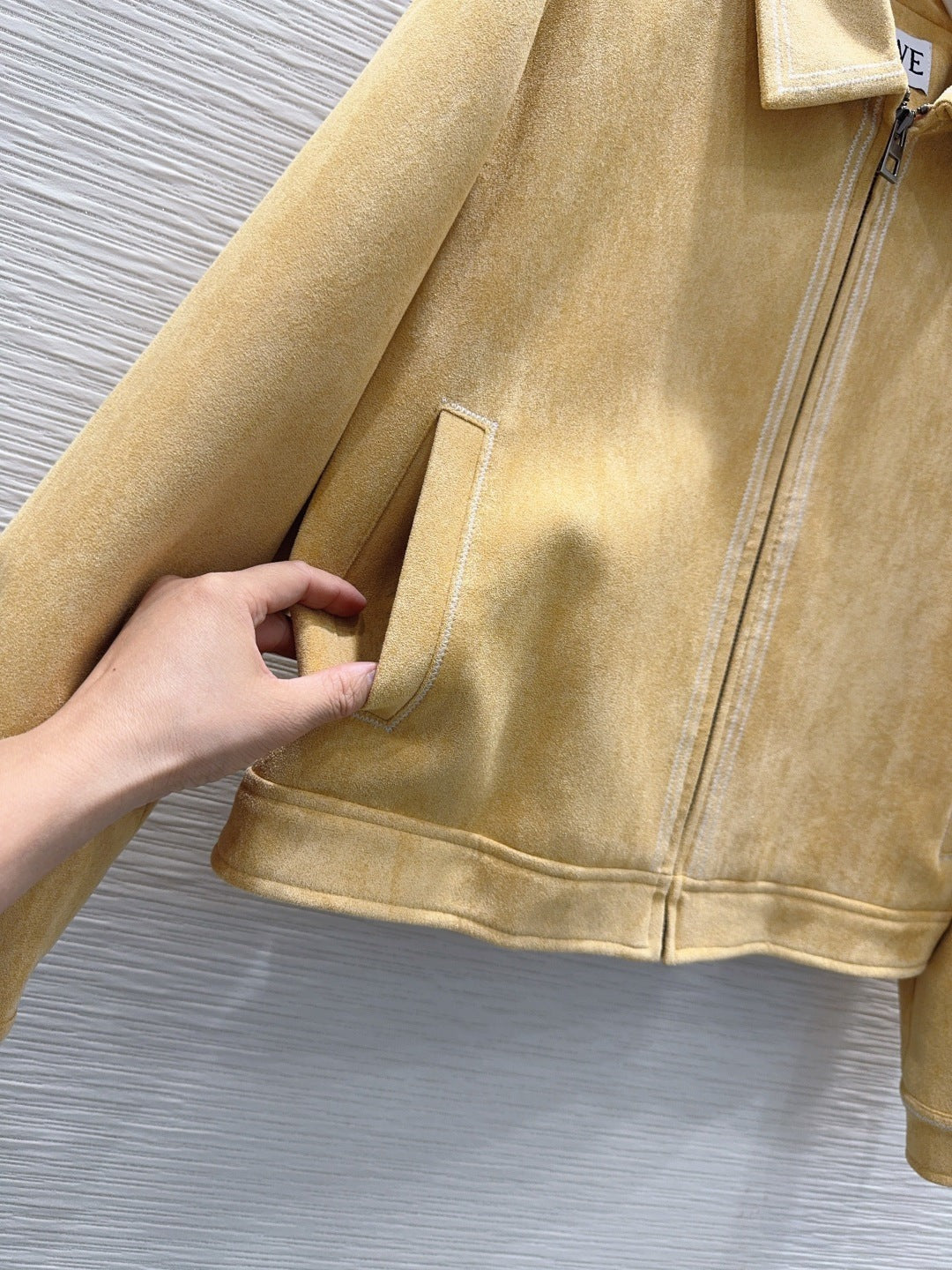 LW 26S Zip-Up Jacket Classic Collar Contrast Stitching Yellow Suede 436623