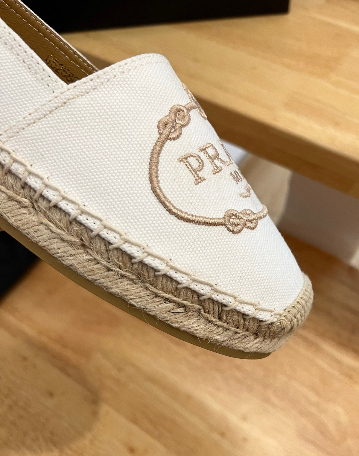 Prada 26s Embroidered Logo Espadrille Flats Ivory White Canvas