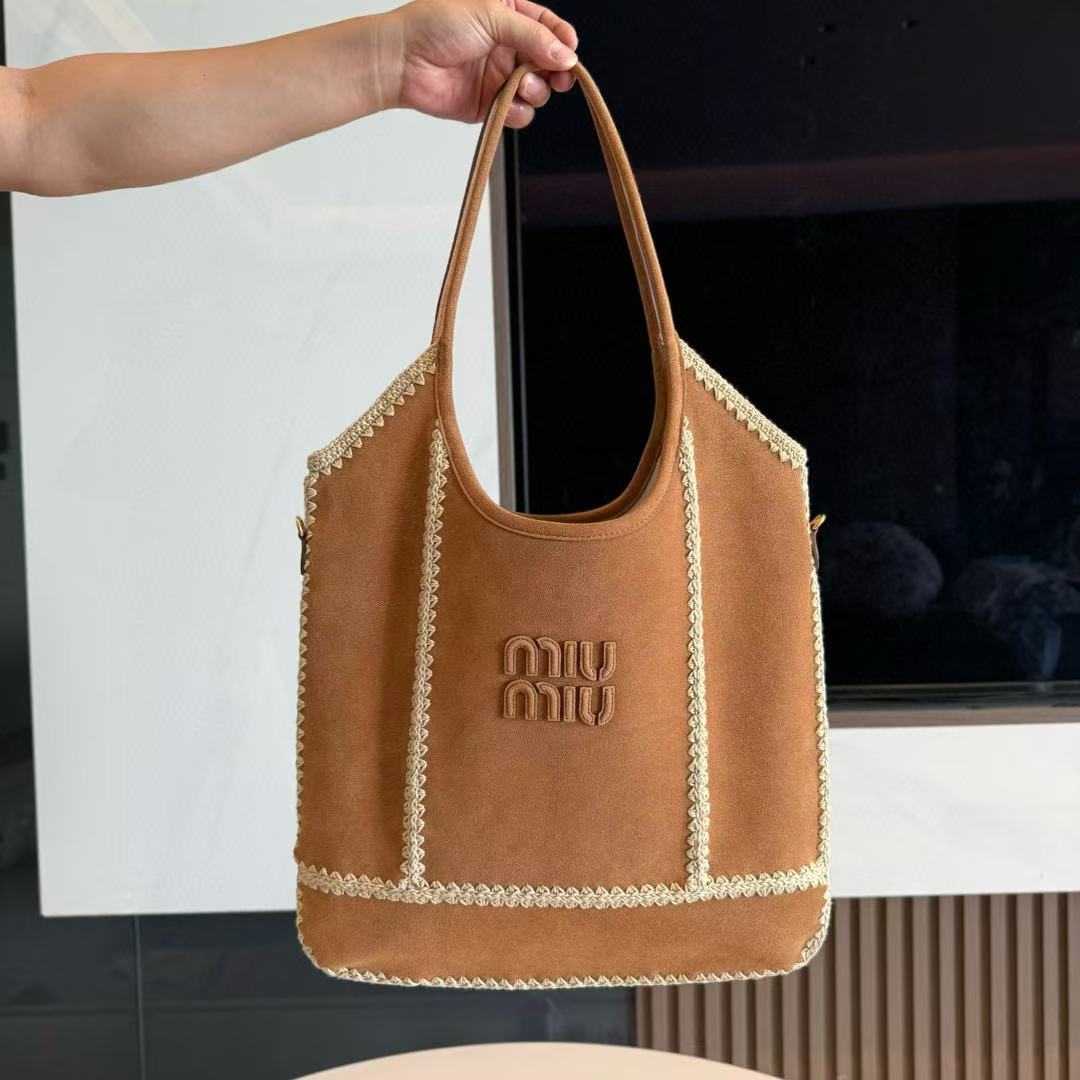 Miumiu Ivy Tote Bag 40 Brown Suede