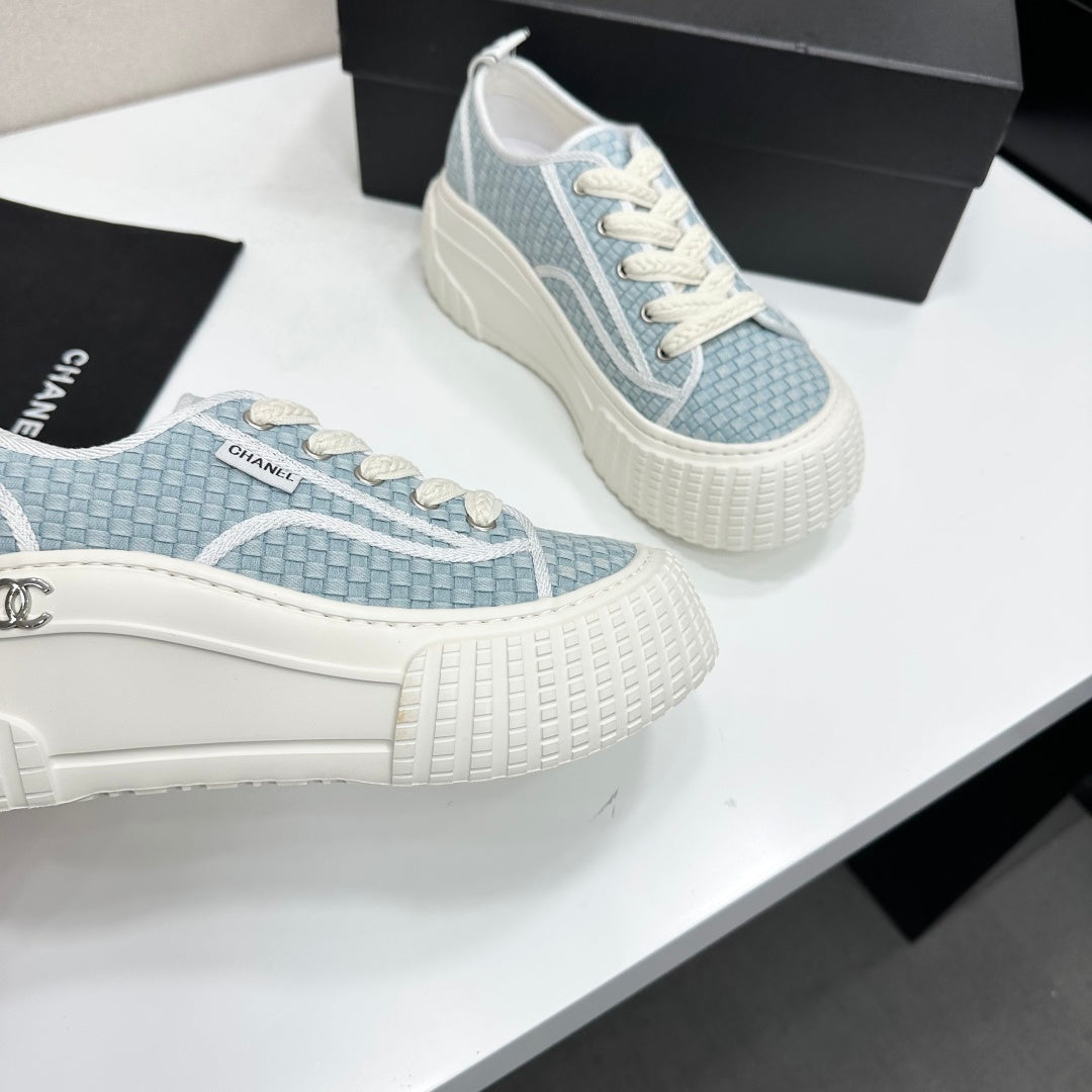 CC 26S Chunky Sneakers in Light Blue Checkered Woven Fabric