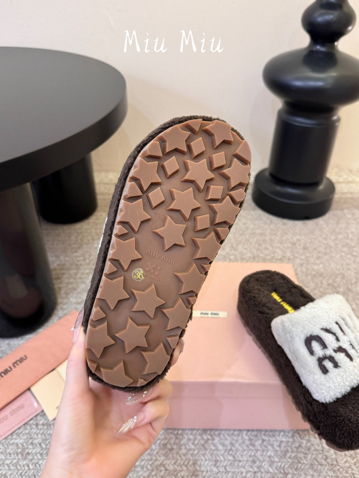 Miumiu 26s Platform Slides Dark Brown And White Shearling