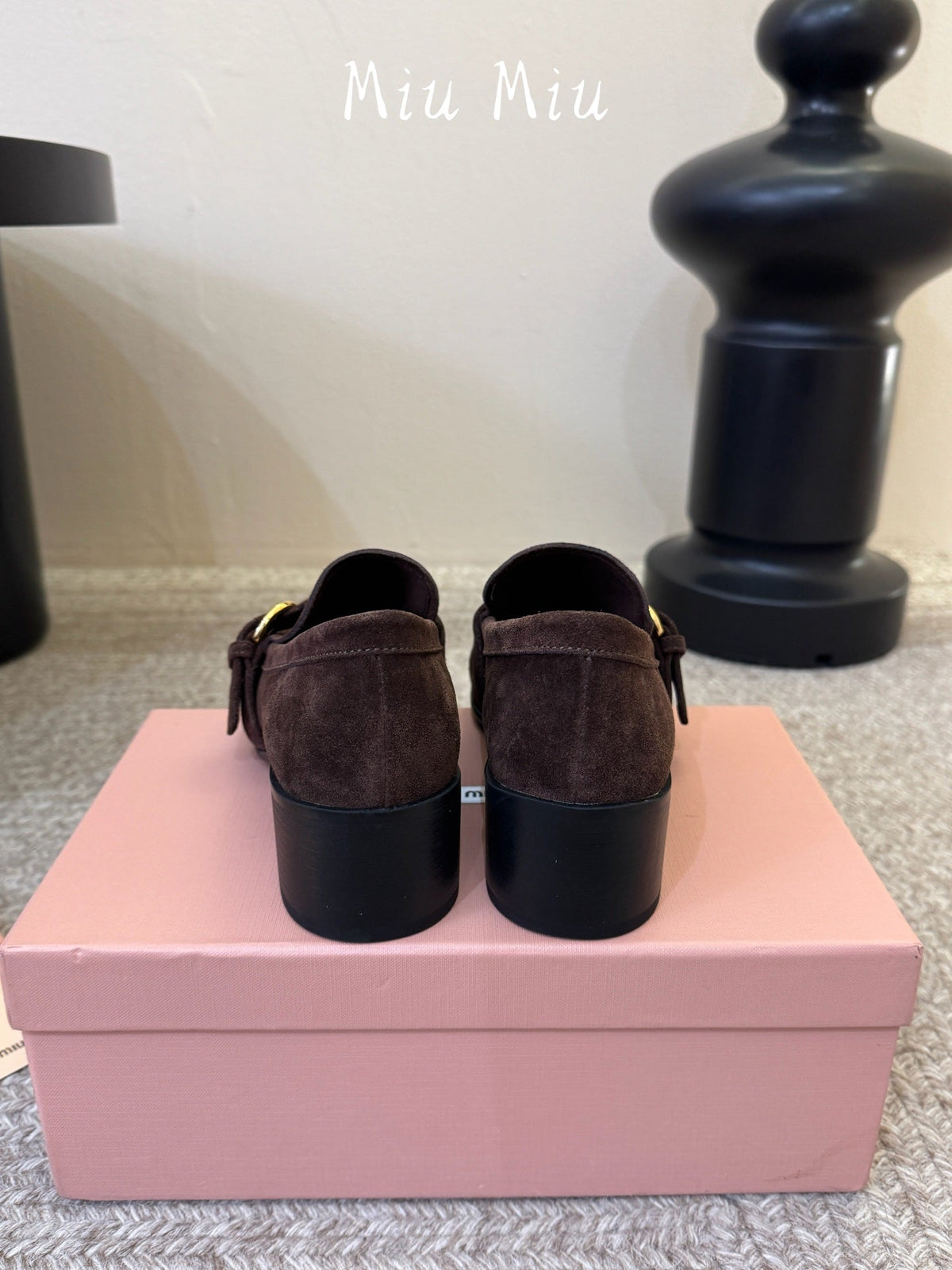Miumiu 26s Heel Loafers 5cm Dark Brown Suede