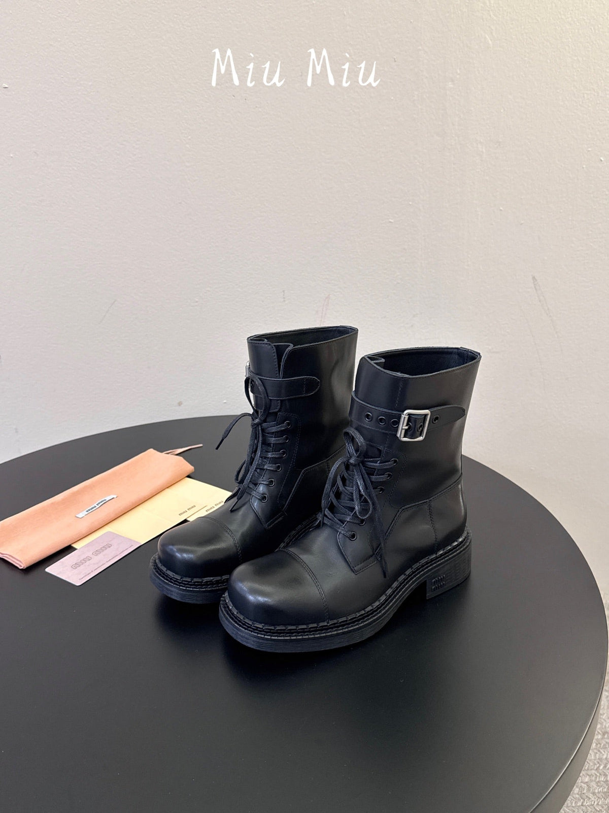 Miumiu 26s Lace-up Ankle Boots Black Calfskin