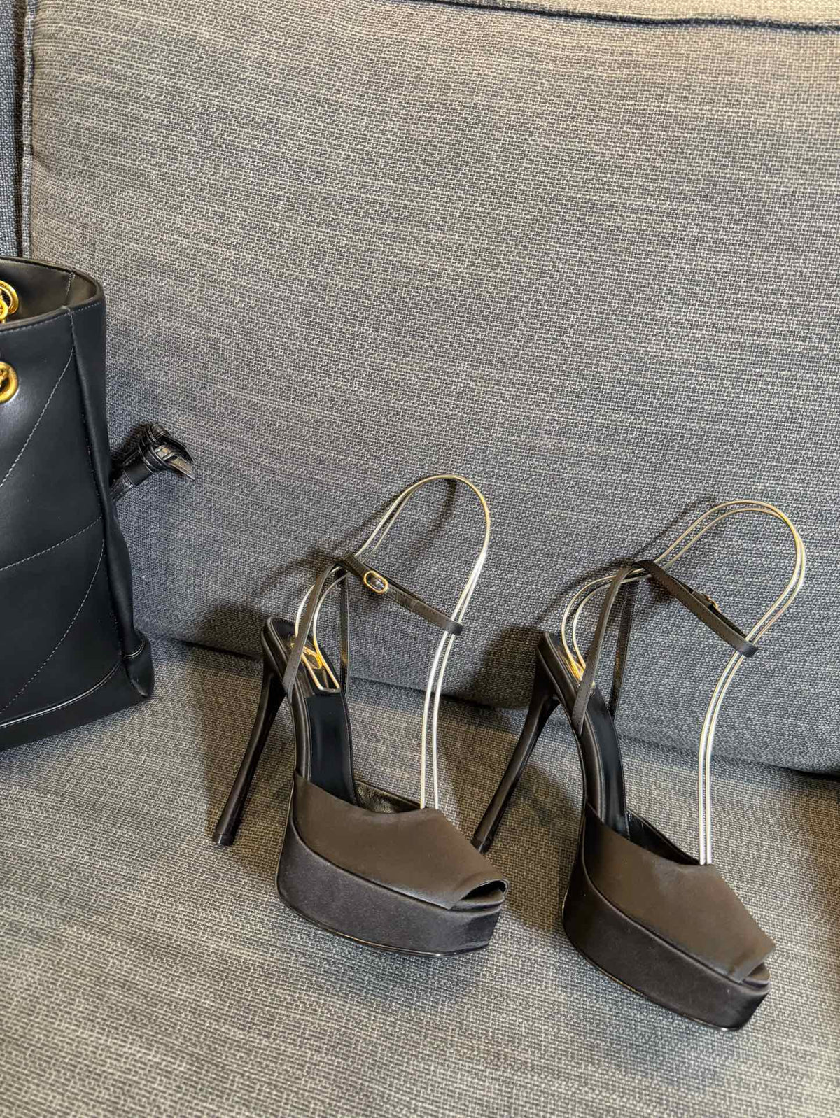 YSL 26S Platform Sandals 150 Mm Taupe And Black Satin