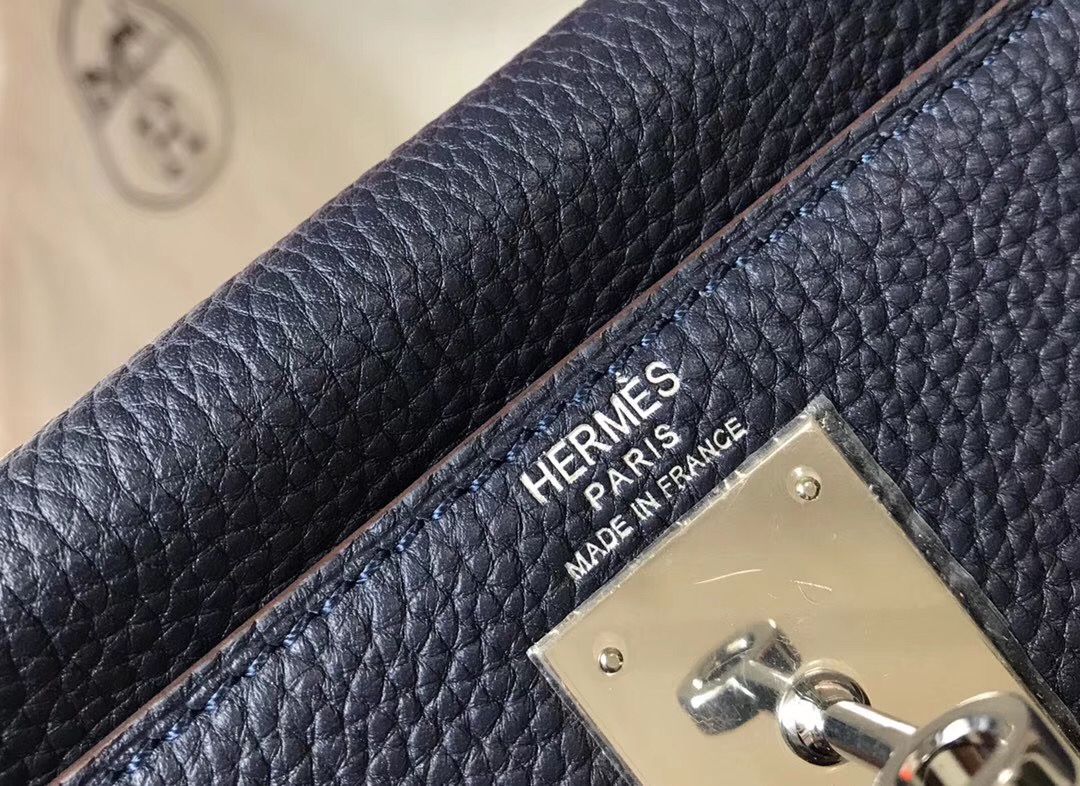 HM KELLY 28CM DARK BLUE TOGO LEATHER SILVER HARDWARE