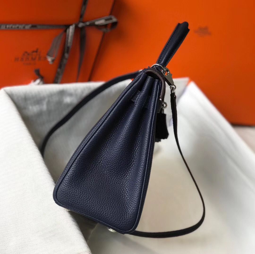 HM KELLY 28CM DARK BLUE TOGO LEATHER SILVER HARDWARE