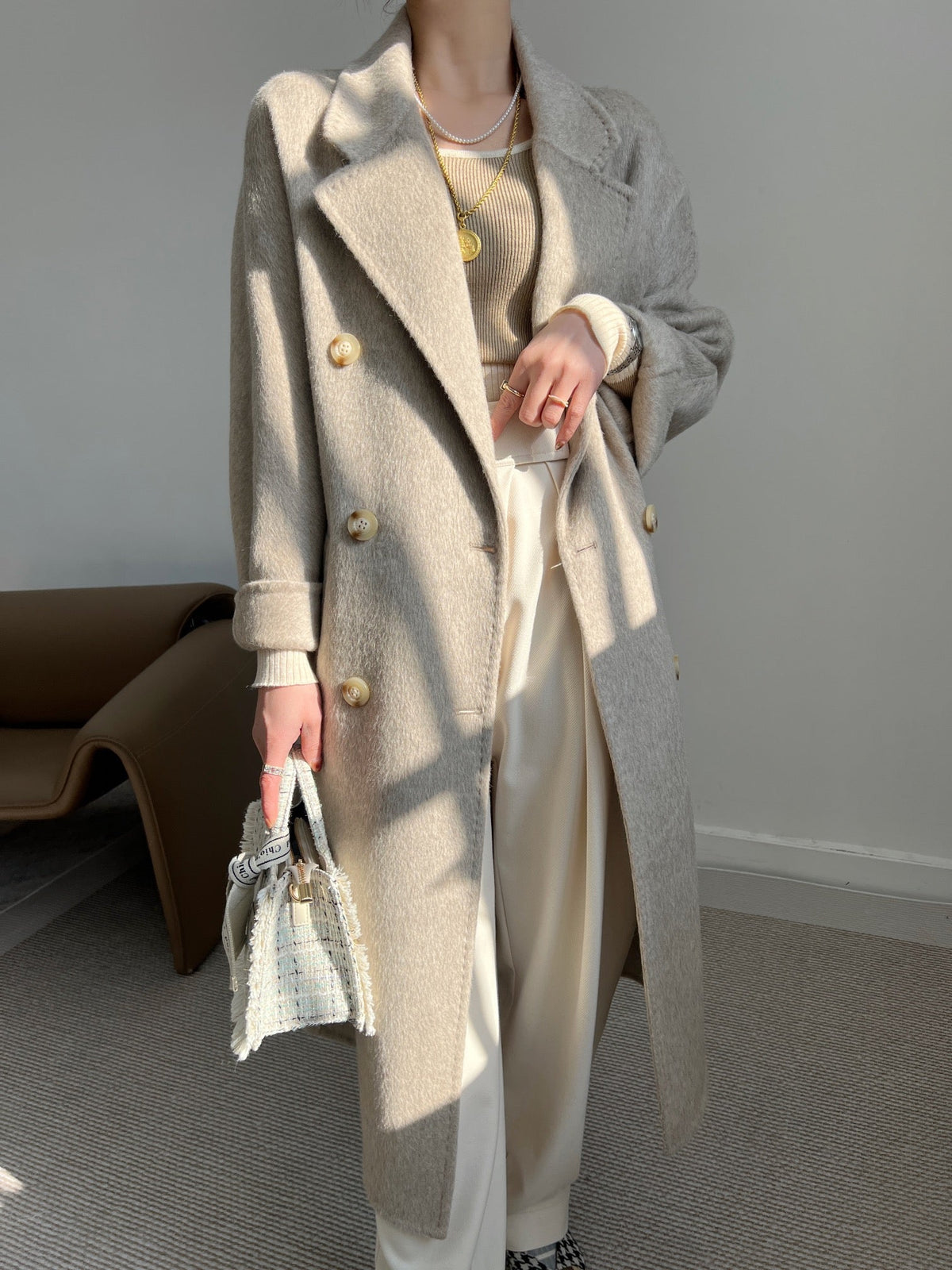 Max Mara 26s Double Breasted Coat Camel Wool Alpaca 434261