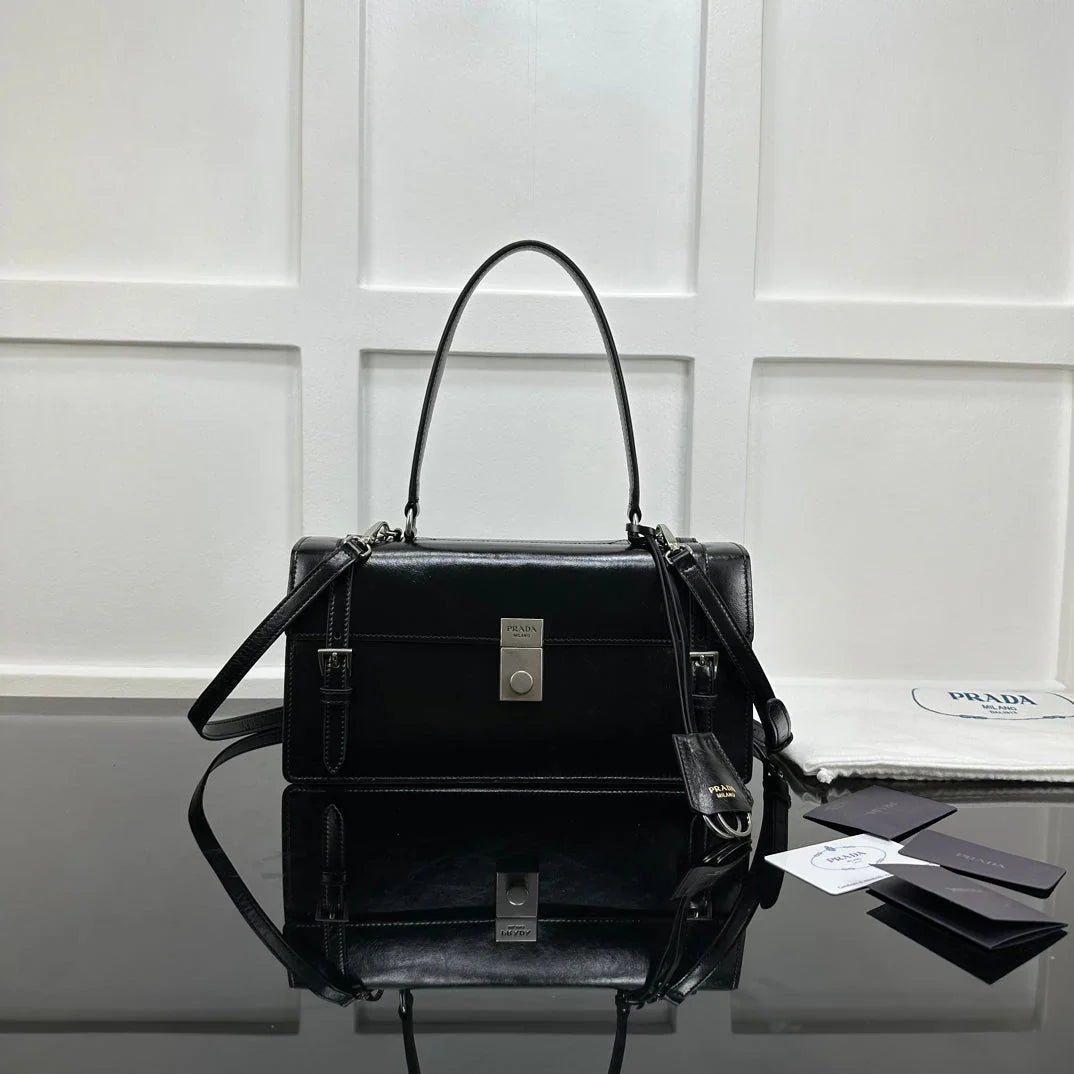 Prada 2026 Medium Shoulder Bag 32cm Patent Calfskin