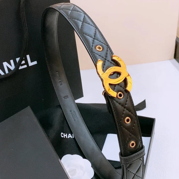 Chanel 2026 Quilted CC Buckle Belt 30mm Lambskin