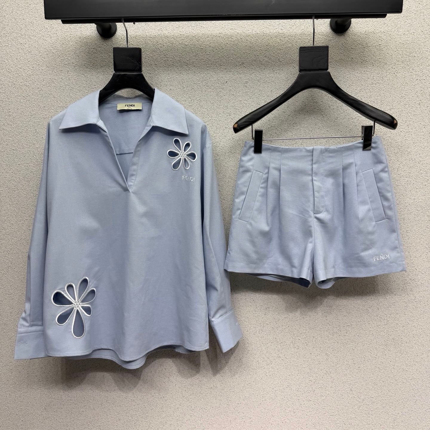 FD Embroidered Cotton Linen Shirt Set in Linen