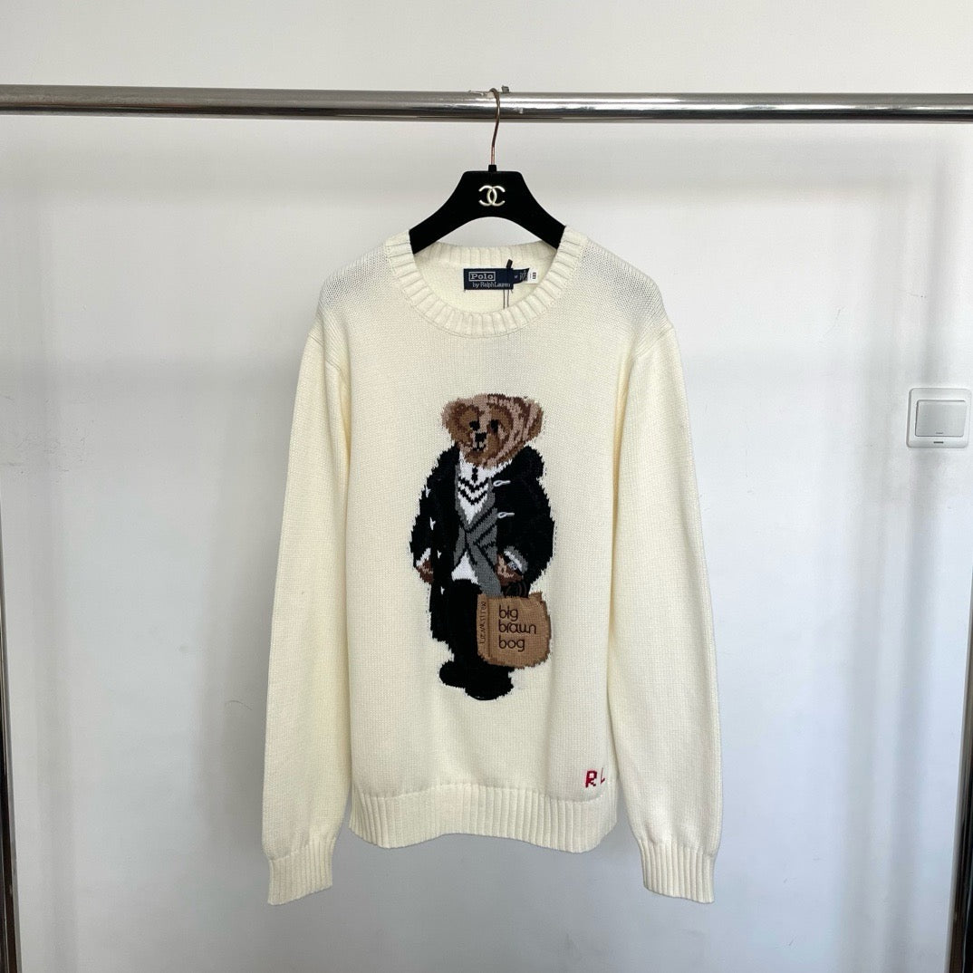 Ralph Lauren 2026 Aviator Bear Intarsia Knit Crewneck Sweater Wool 438273