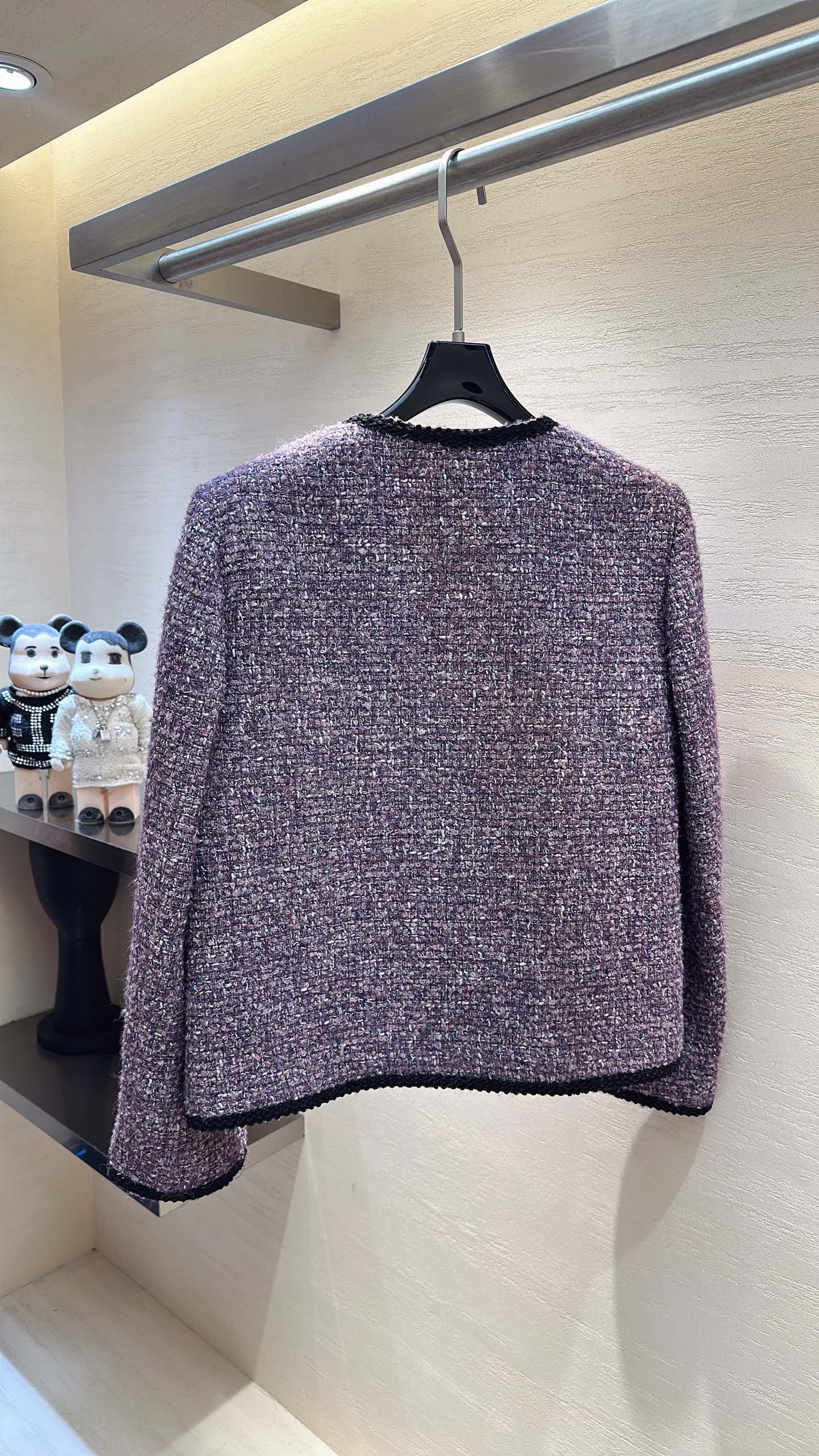 CC Rhinestone Pocket Jacket Gold Buttons Grape Purple Tweed 415599