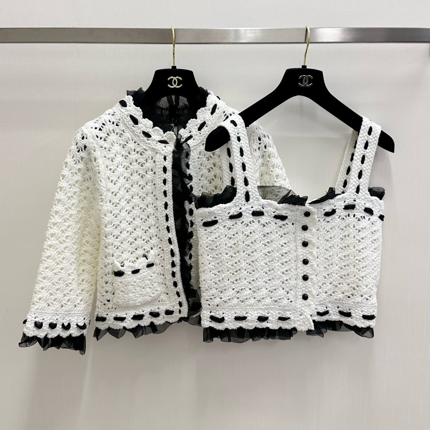 CC Crochet Jacket & Top Set White Tencel 756372