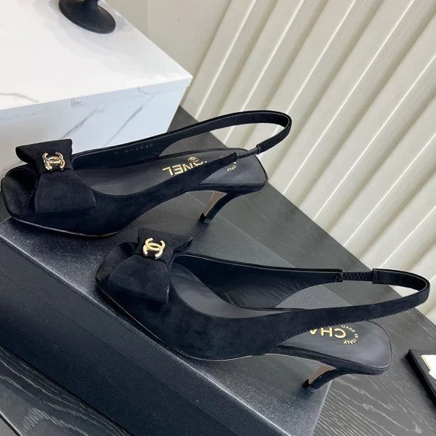 Chanel 2026 Bow-Tie Slingback 60mm Suede Sheepskin 977148