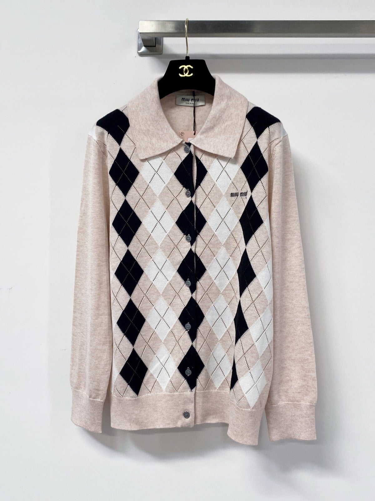 Miu Argyle Polo Sweater Wool 799765