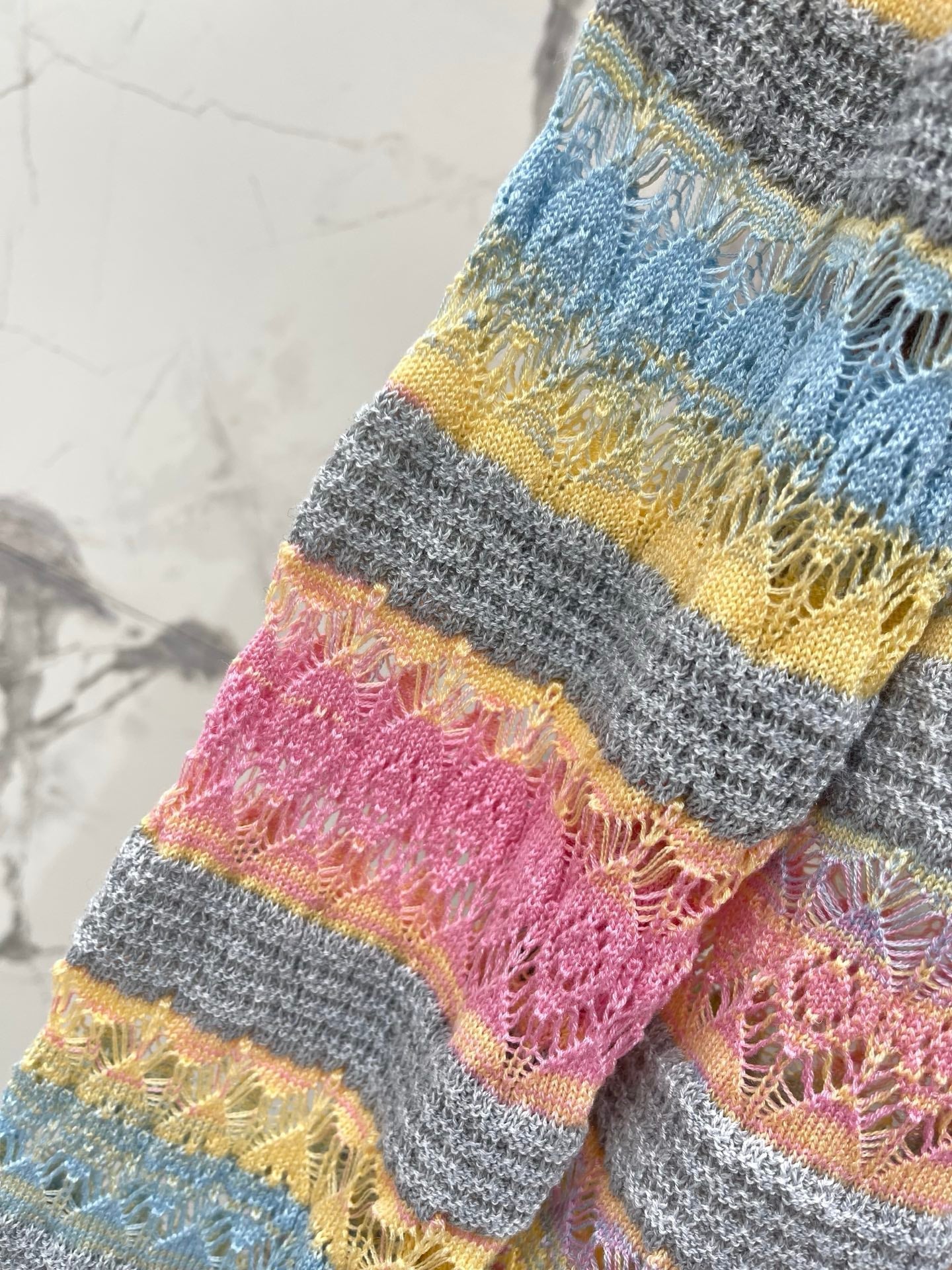CC Striped Open-Knit Sweater Pastel Tencel 802093