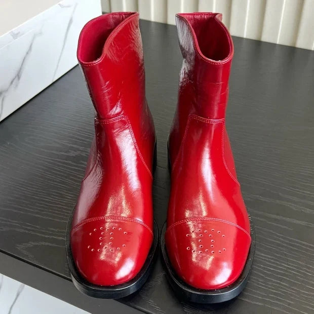 Chanel 2026 Perforated Toe Ankle Boots Patent Leather 977237