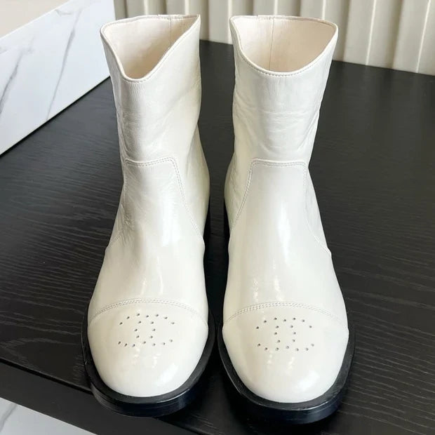 Chanel 2026 Perforated Toe Ankle Boots Patent Leather 977237