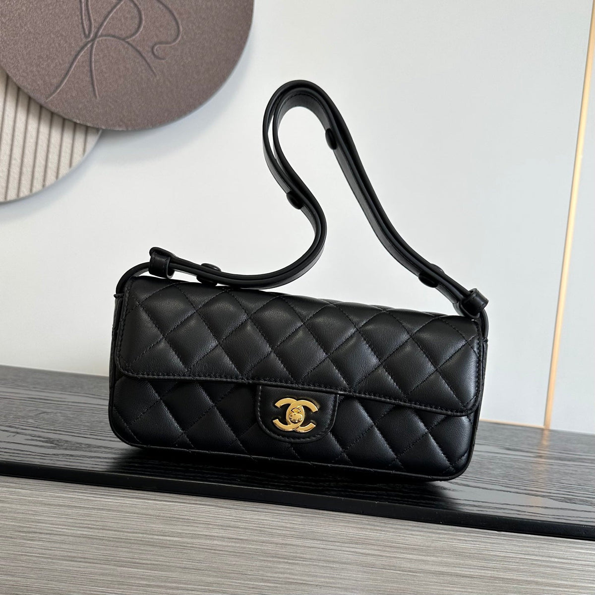 Chanel 2026 Pouch With Leather Strap 25cm Calfskin Suede