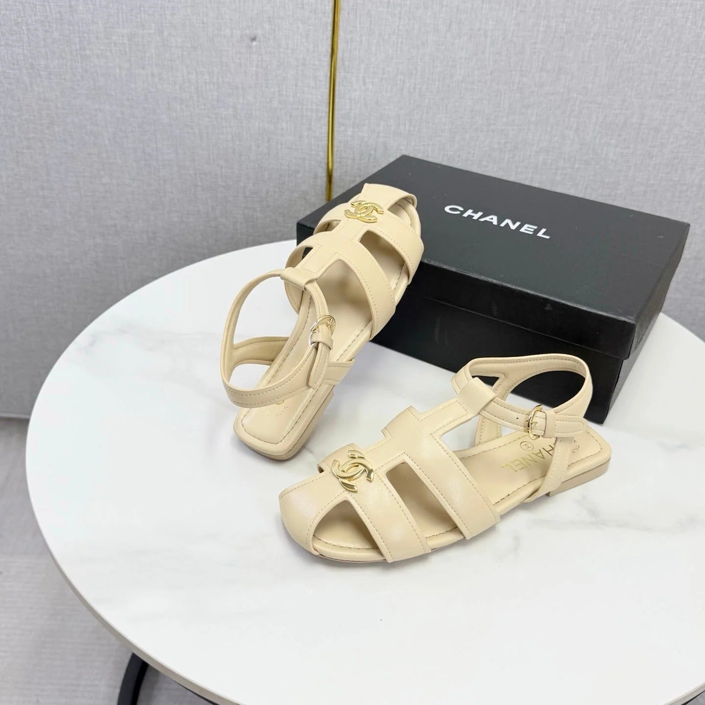 Chanel 2026 Double C Cutout Roman Flat Sandal Sheepskin 904596