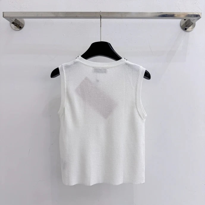 Miumiu 2026 Crew Neck Beaded Knit Vest Tencel Wool 375082