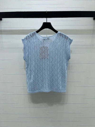 Miumiu 2026 Sequined Openwork Knit Short-Sleeve Top Wool 375034