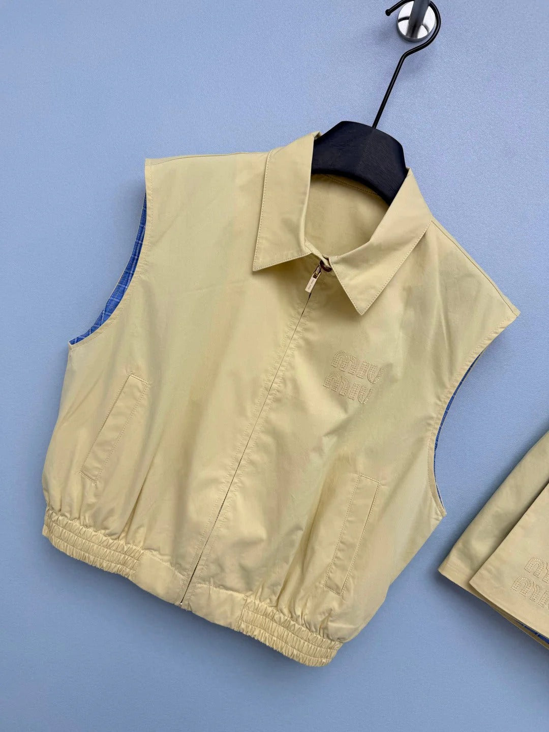 Miumiu 2026 Vest and Skirt Set Pale Yellow Polyester