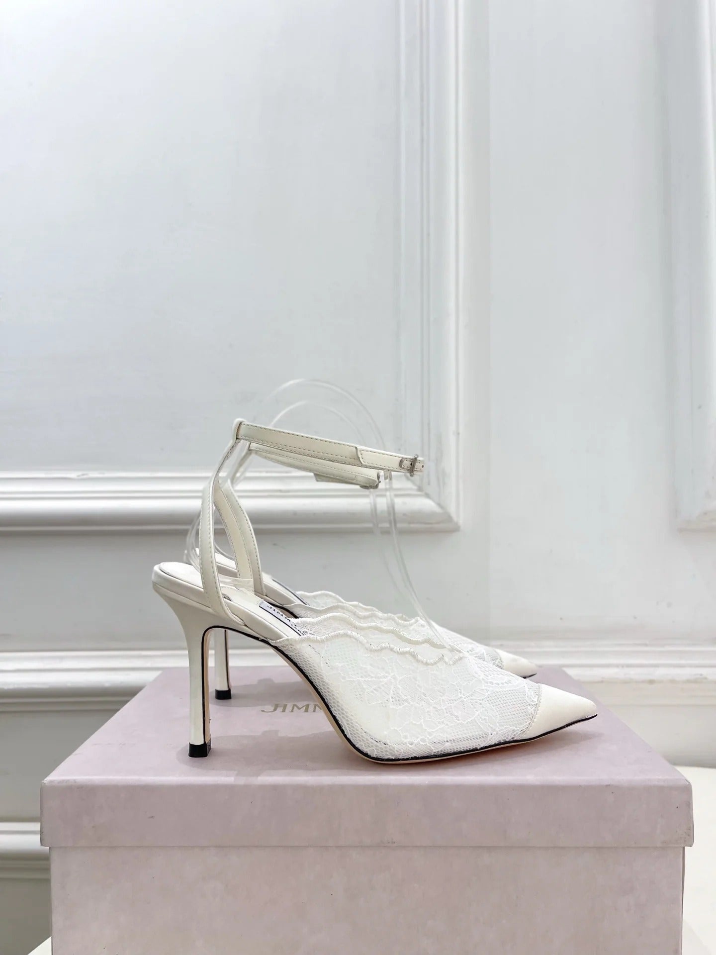Jimmy Choo 2026 Faiz 90mm Pump White Lace Leather