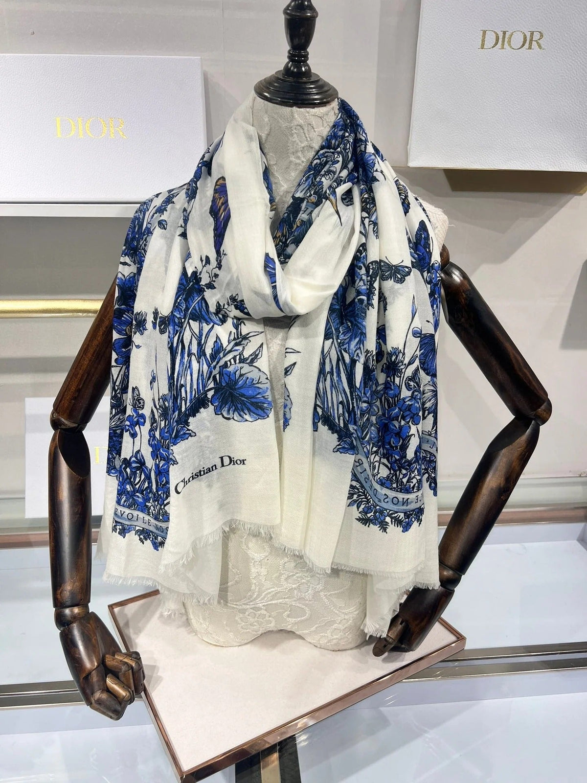 Dior 2026 Butterfly Scarf 90cm Pink White Silk 183760 (Copy)