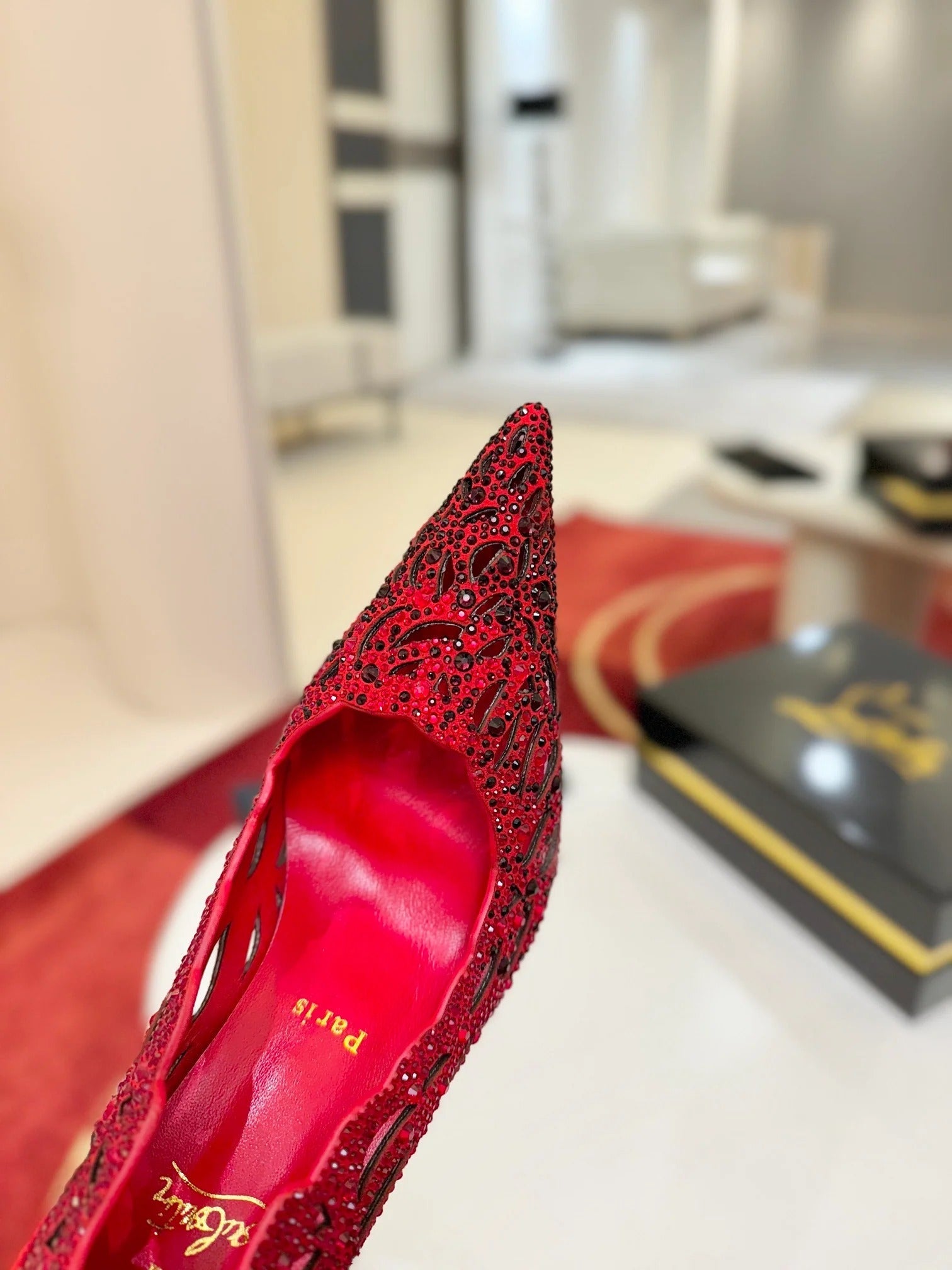 Christian Louboutin Lasera Strass Pump 100mm Red Sheepskin 574424