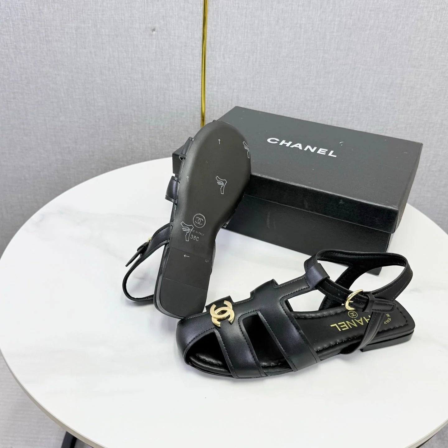 Chanel 2026 Double C Cutout Roman Flat Sandal Sheepskin 904596