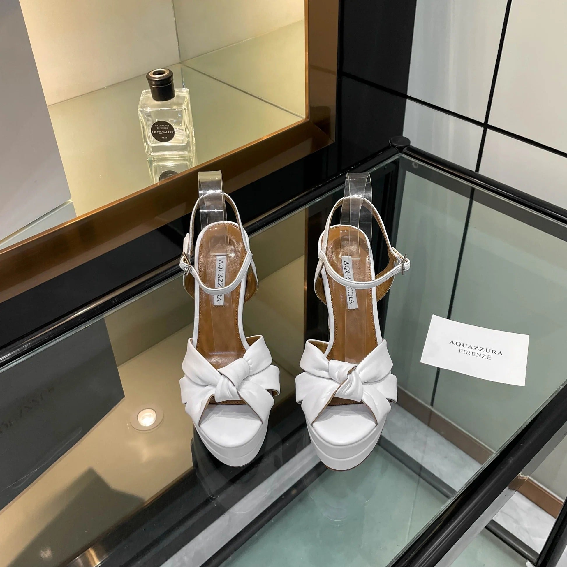 Aquazzura 2025 Cupid 130 Plateau Sandal White Sheepskin 392645