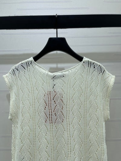 Miumiu 2026 Sequined Openwork Knit Short-Sleeve Top Wool 375034