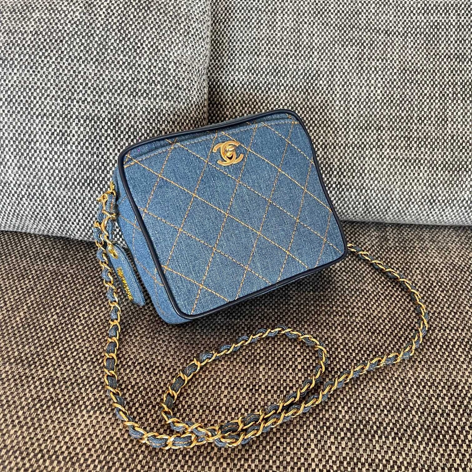 Chanel 2026 Camera Bag 17.5cm Blue Denim Leather