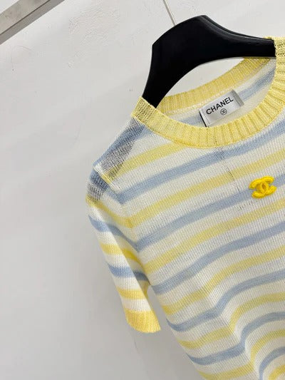 Chanel 2026 Striped Knit Short-sleeved Top Tencel Nylon 316880